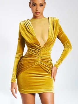 Miss. Circle Carey Gold Velvet Long Sleeve Mini Dress