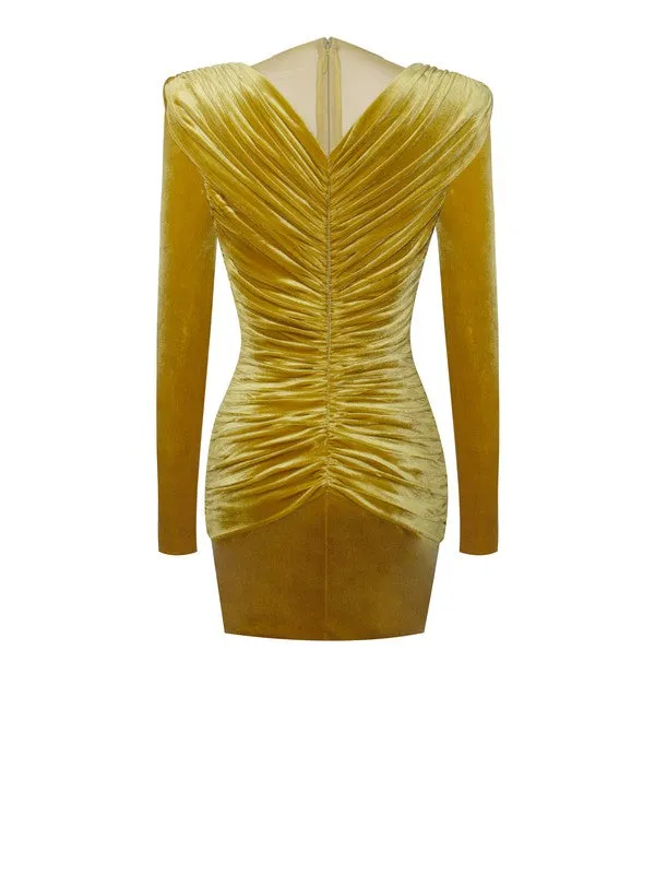 Miss. Circle Carey Gold Velvet Long Sleeve Mini Dress
