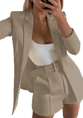 NRTHYE Women 2 Piece Outfits Long Sleeve Blazer & Short Suits Casual Tops & Bottoms Set