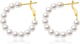 Pearl Hoop Earrings for Women Small Pearl Hoop Earrings Gold Plated Lightweight Open Large Circle Round Pearl Earrings Jewelry Birthday Gift for Women