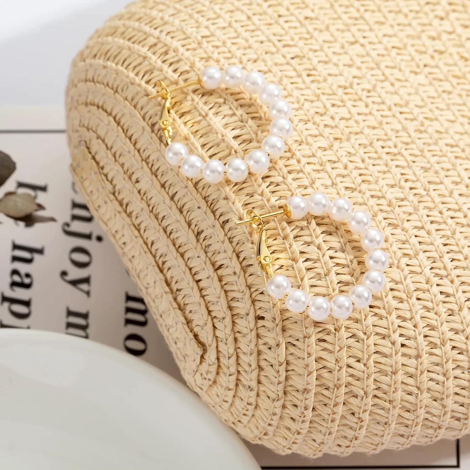 Pearl Hoop Earrings for Women Small Pearl Hoop Earrings Gold Plated Lightweight Open Large Circle Round Pearl Earrings Jewelry Birthday Gift for Women