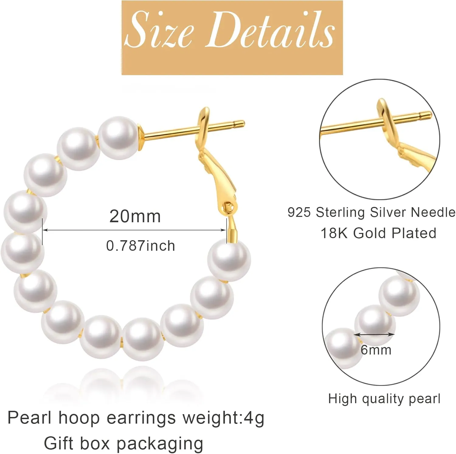 Pearl Hoop Earrings for Women Small Pearl Hoop Earrings Gold Plated Lightweight Open Large Circle Round Pearl Earrings Jewelry Birthday Gift for Women
