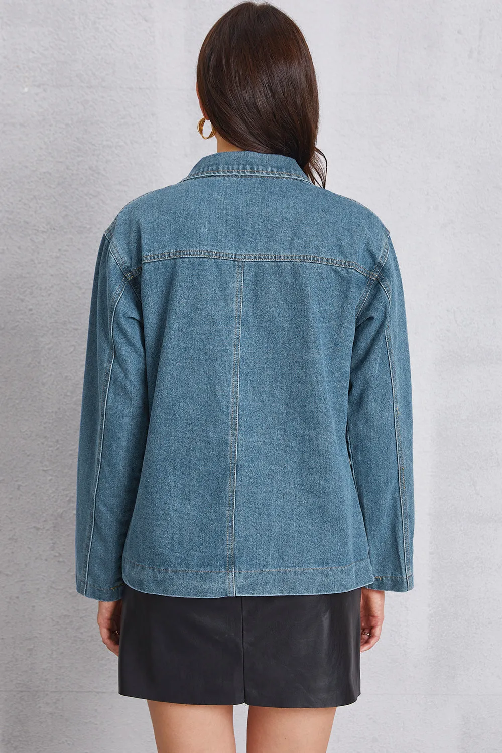 Pocketed button-up denim blazer jacket