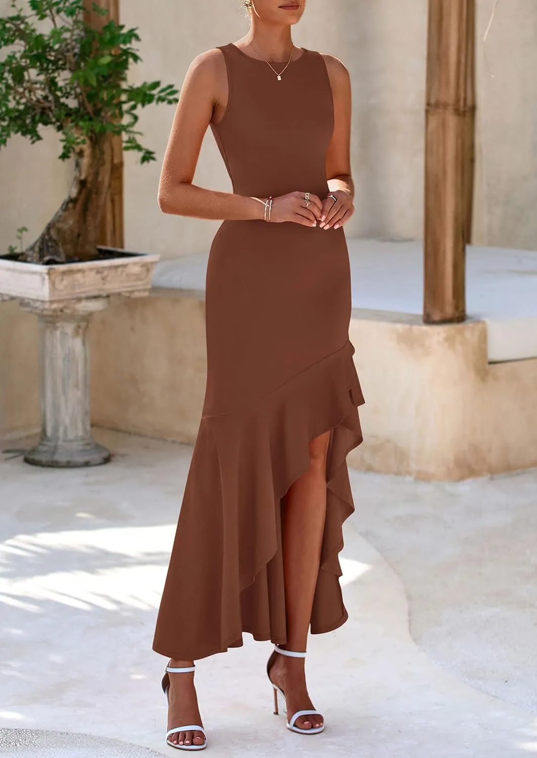 PRETTYGARDEN Wedding Guest Dresses for Women 2025 Summer Formal Gala Maxi Dress Ruffle Mermaid Cocktail Long Dresses