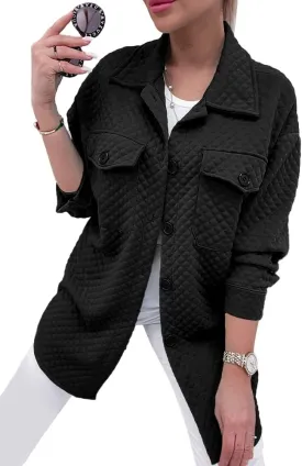 PRETTYGARDEN Women's 2024 Winter Jackets Lapel Coat Outerwear Casual Long Sleeve Button Down Blouse Shirts Tops