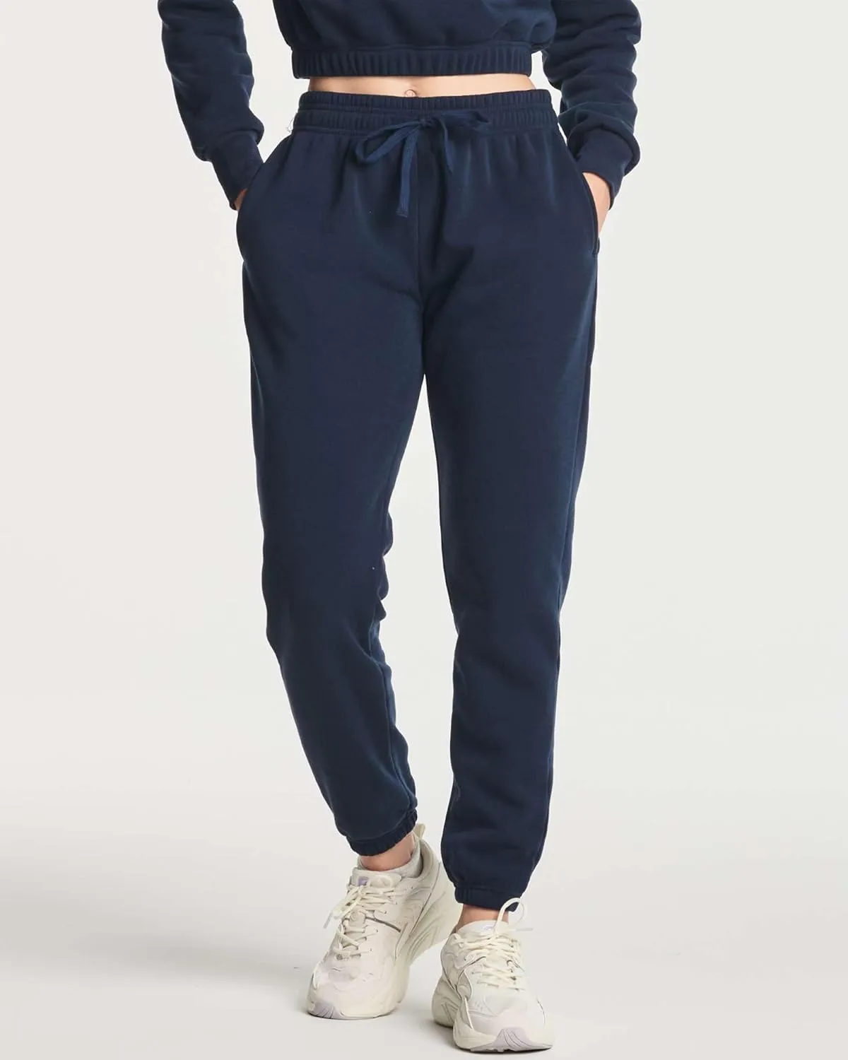 Real Essentials 3 Pack: Women's Fleece Jogger Sweatpants (Available in Plus Size)