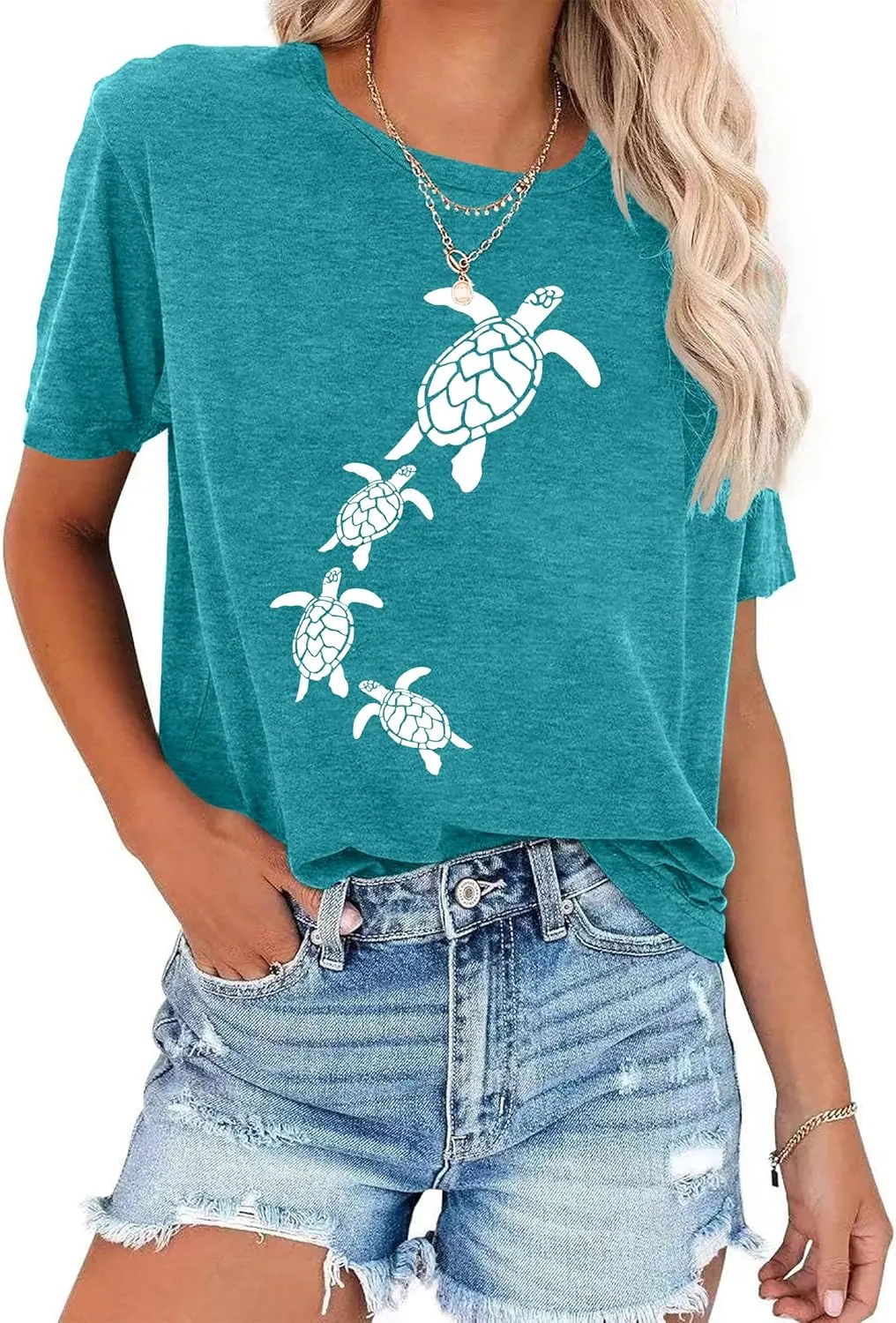 Sea Turtle Shirt for Women: Funny Animal Print Tee Ocean Life T Shirt Hawaiian Vacation Summer Tops