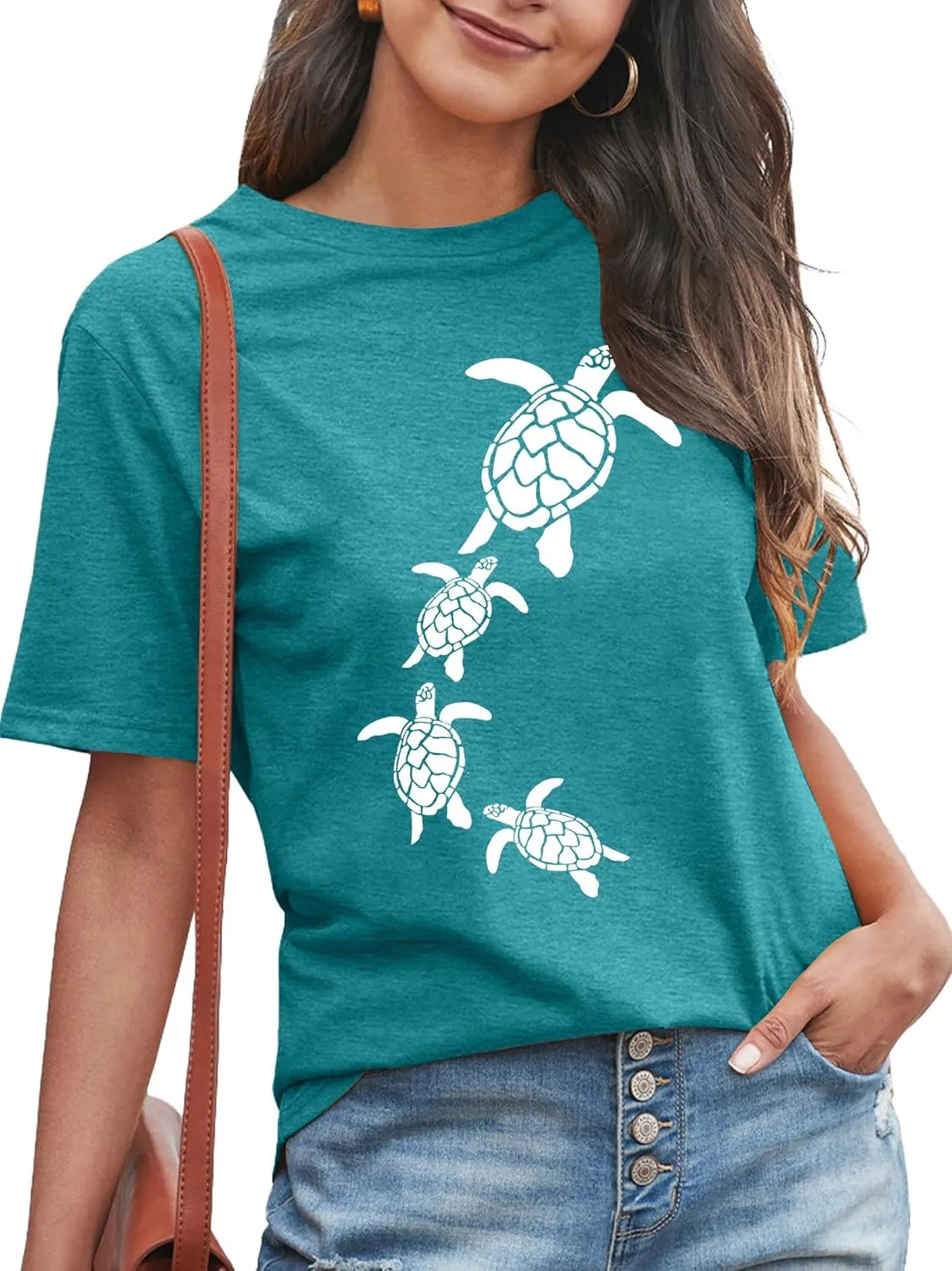 Sea Turtle Shirt for Women: Funny Animal Print Tee Ocean Life T Shirt Hawaiian Vacation Summer Tops