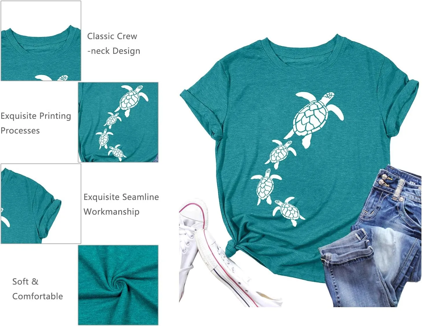 Sea Turtle Shirt for Women: Funny Animal Print Tee Ocean Life T Shirt Hawaiian Vacation Summer Tops