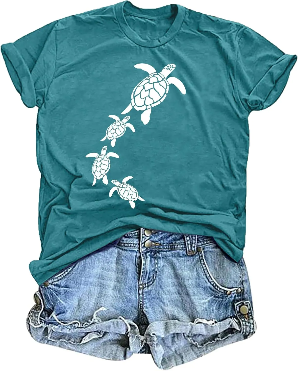 Sea Turtle Shirt for Women: Funny Animal Print Tee Ocean Life T Shirt Hawaiian Vacation Summer Tops