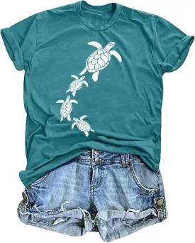 Sea Turtle Shirt for Women: Funny Animal Print Tee Ocean Life T Shirt Hawaiian Vacation Summer Tops