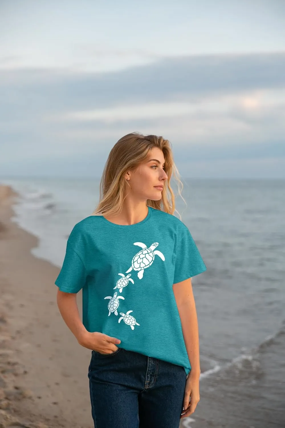 Sea Turtle Shirt for Women: Funny Animal Print Tee Ocean Life T Shirt Hawaiian Vacation Summer Tops
