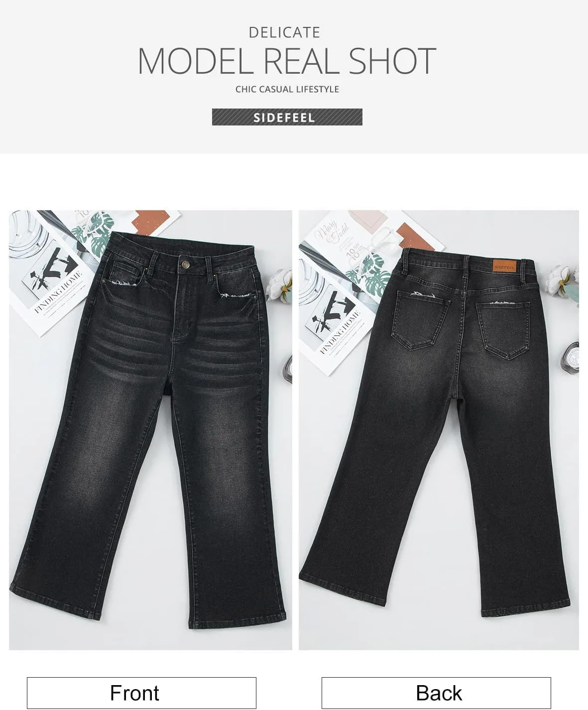 Sidefeel Women's High Waisted Capri Jeans Bell Bottoms Bootcut Summer Zimbaplatinum Denim Flare Pants