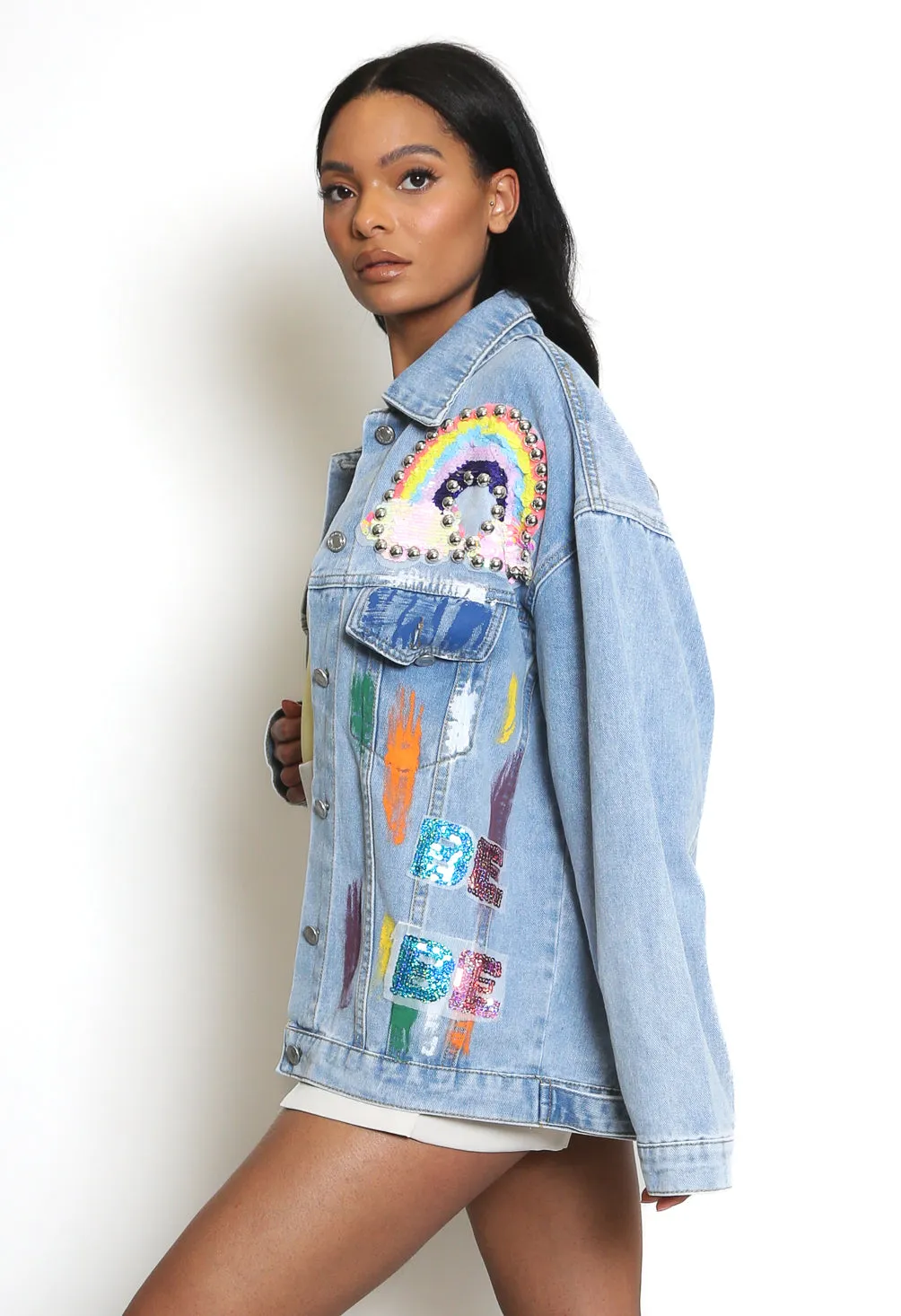 Studded Oversized Denim Jacket