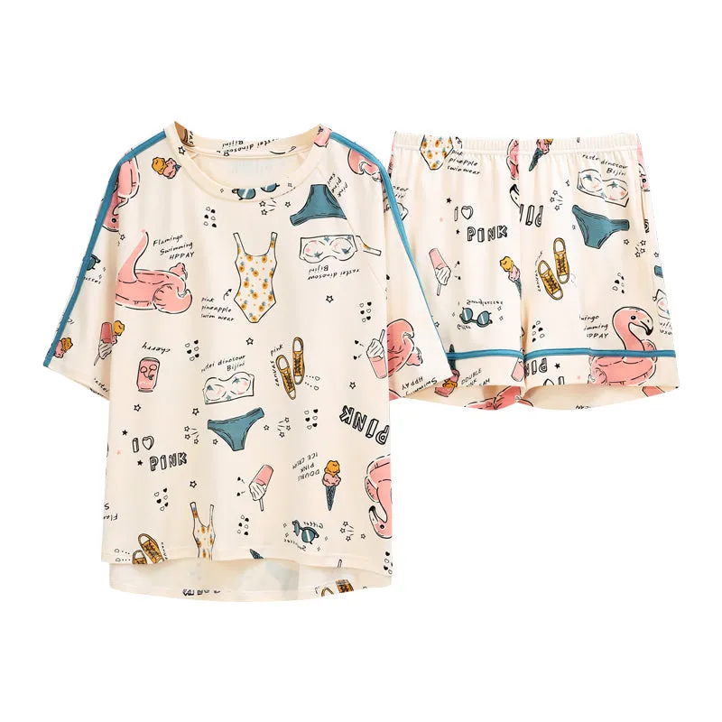 Summer Cotton Knit Nightwear Homewear Short Sleeve