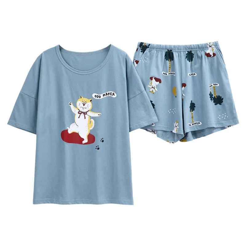 Summer Cotton Knit Nightwear Homewear Short Sleeve
