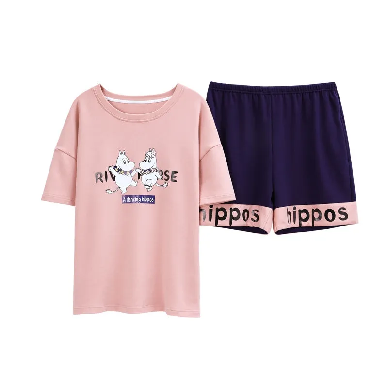 Summer Cotton Knit Nightwear Homewear Short Sleeve