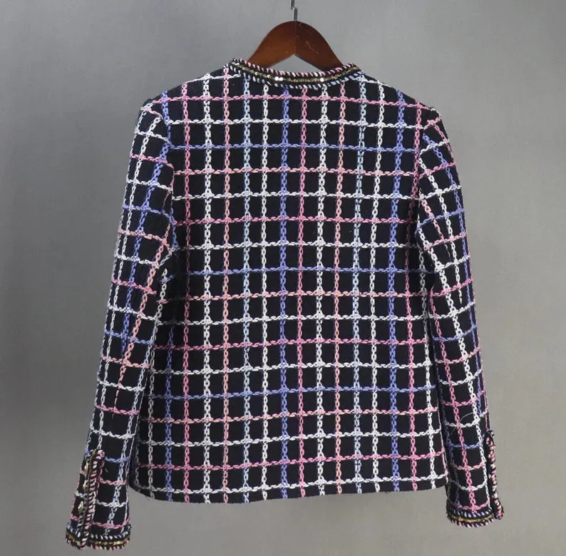 Tailor Suit For Women Multi-Color Check Pattern Tweed Jacket Coat Blazer   Shorts/Skirts/Trousers