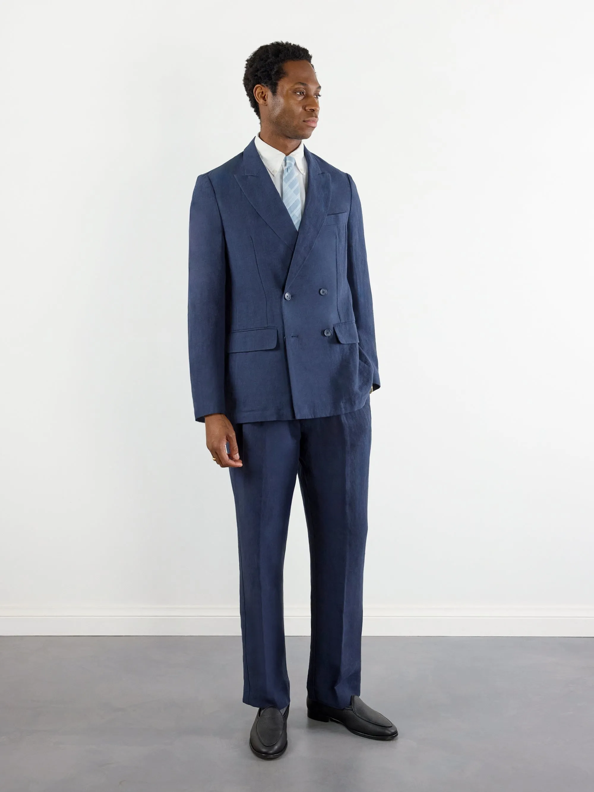 Tailored Double Breasted Blazer | Linen | Navy