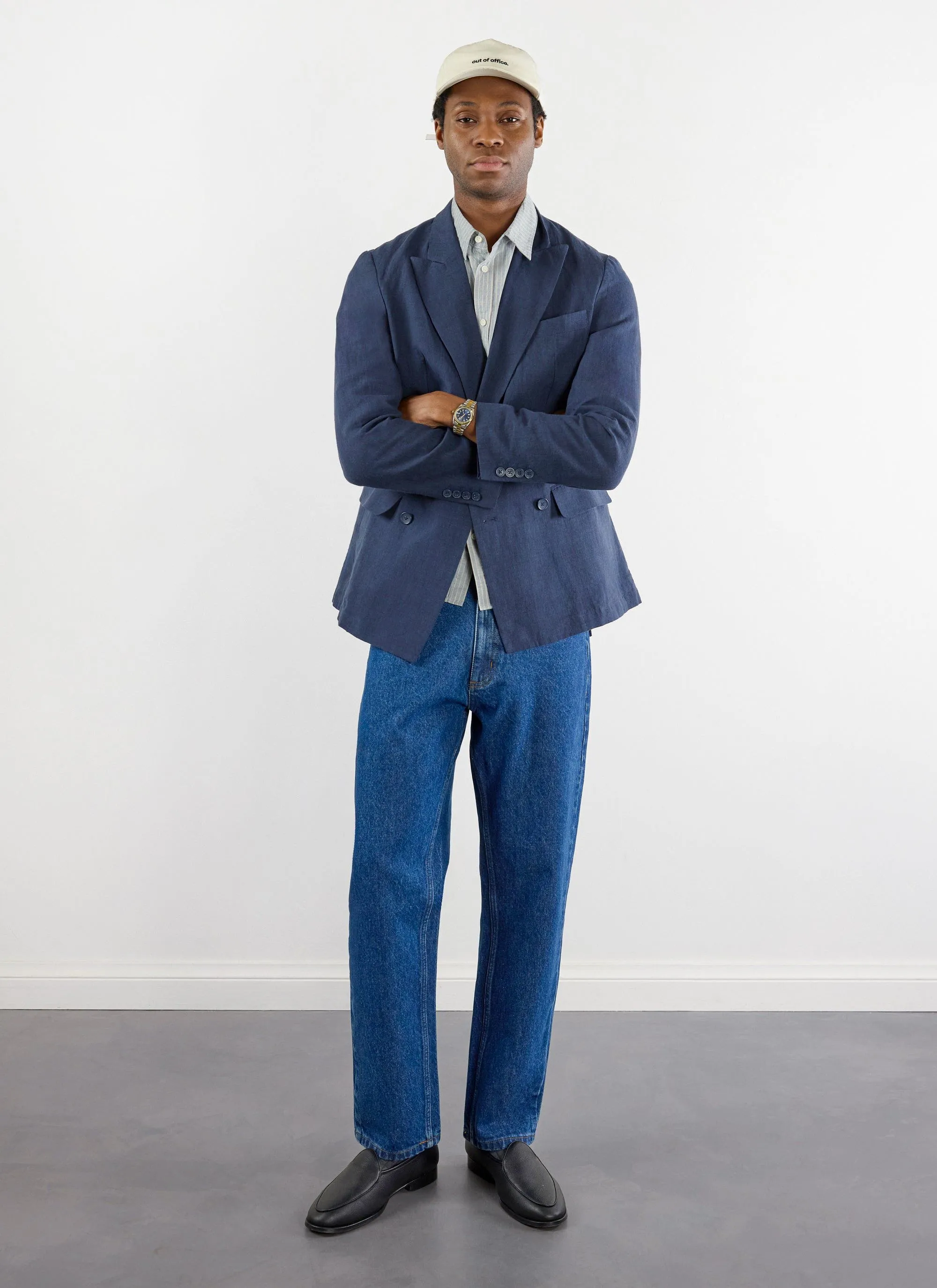 Tailored Double Breasted Blazer | Linen | Navy