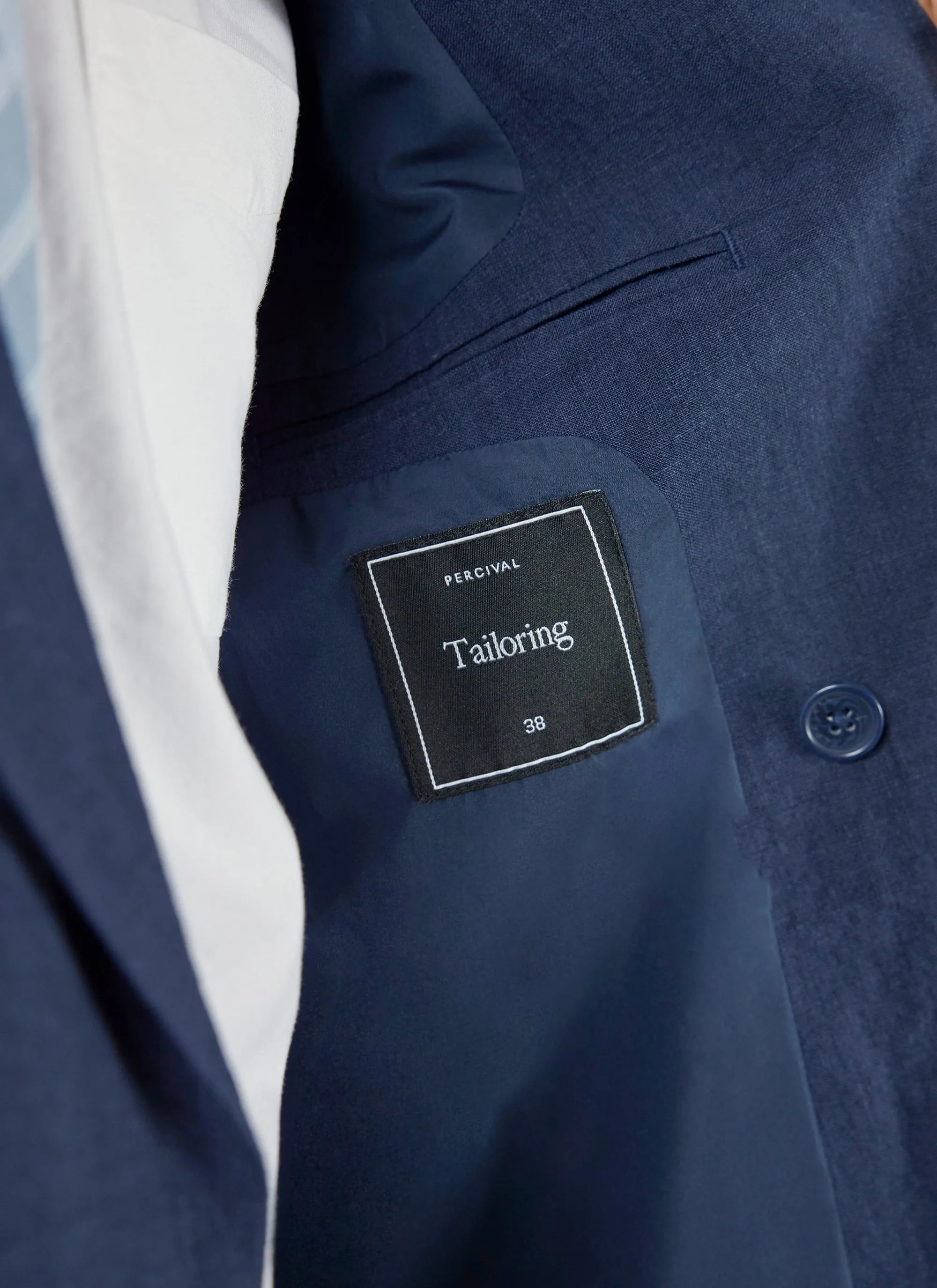 Tailored Double Breasted Blazer | Linen | Navy