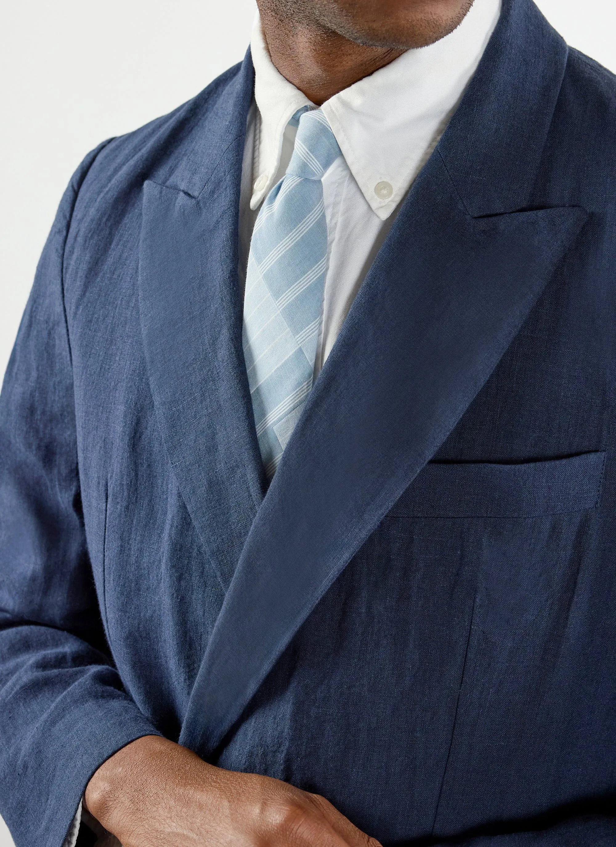 Tailored Double Breasted Blazer | Linen | Navy