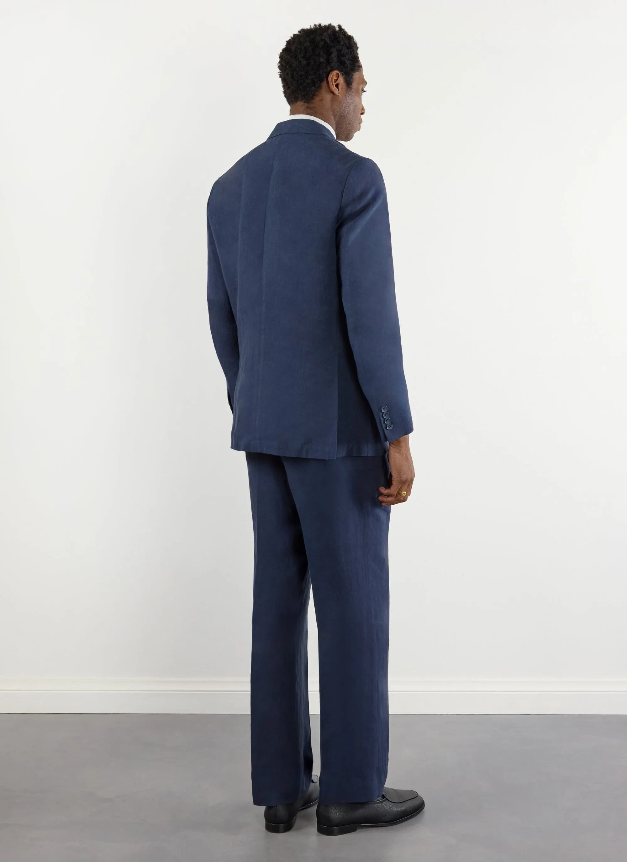 Tailored Double Breasted Blazer | Linen | Navy