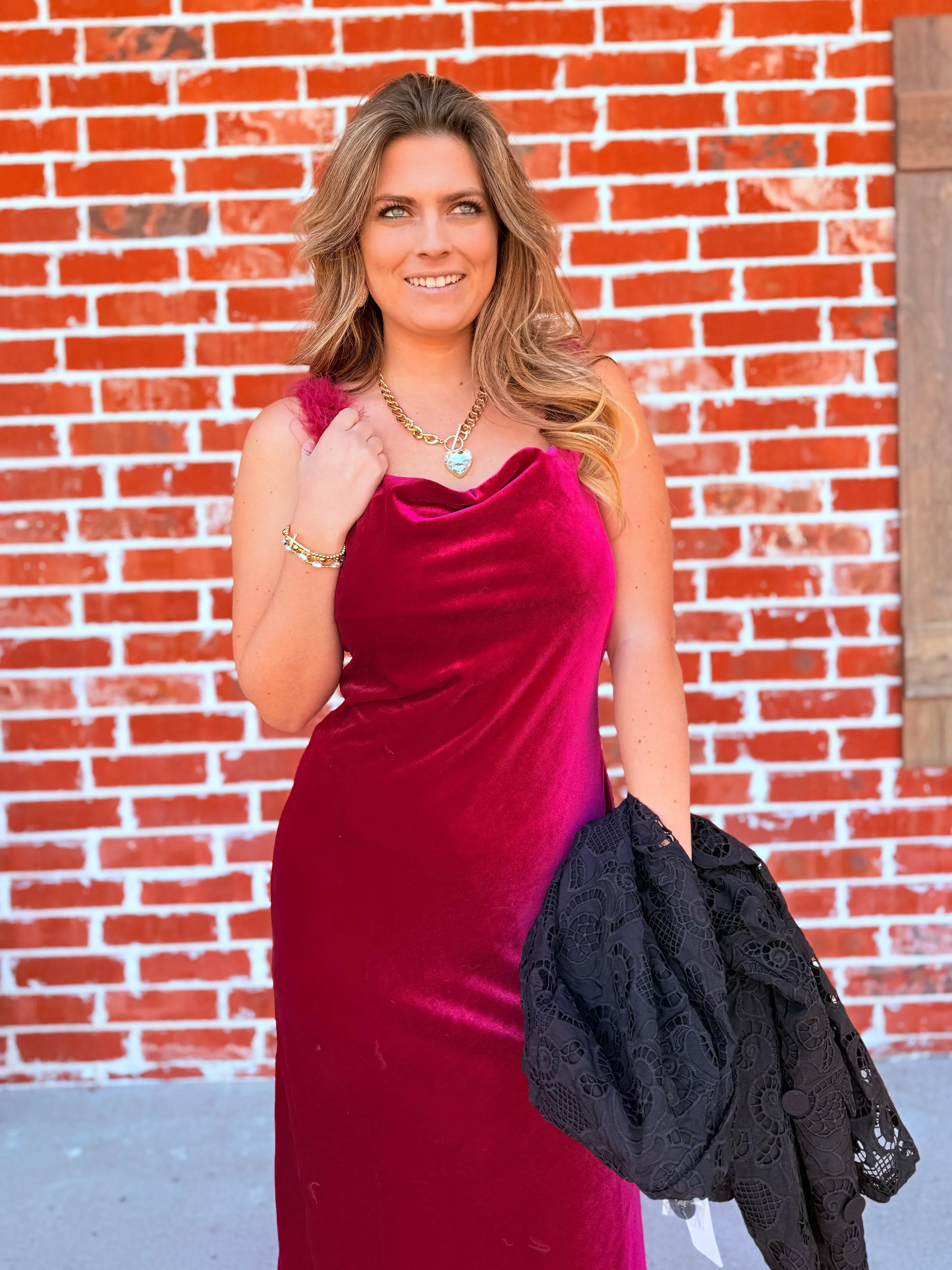 Velvet Dreams Trim Side Slit Dress