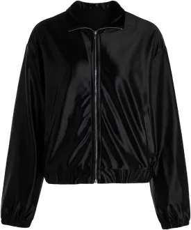Verdusa Women's Bomber Satin Lightweight Jacket Drop Shoulder Long Sleeve Zip Up Outerwear