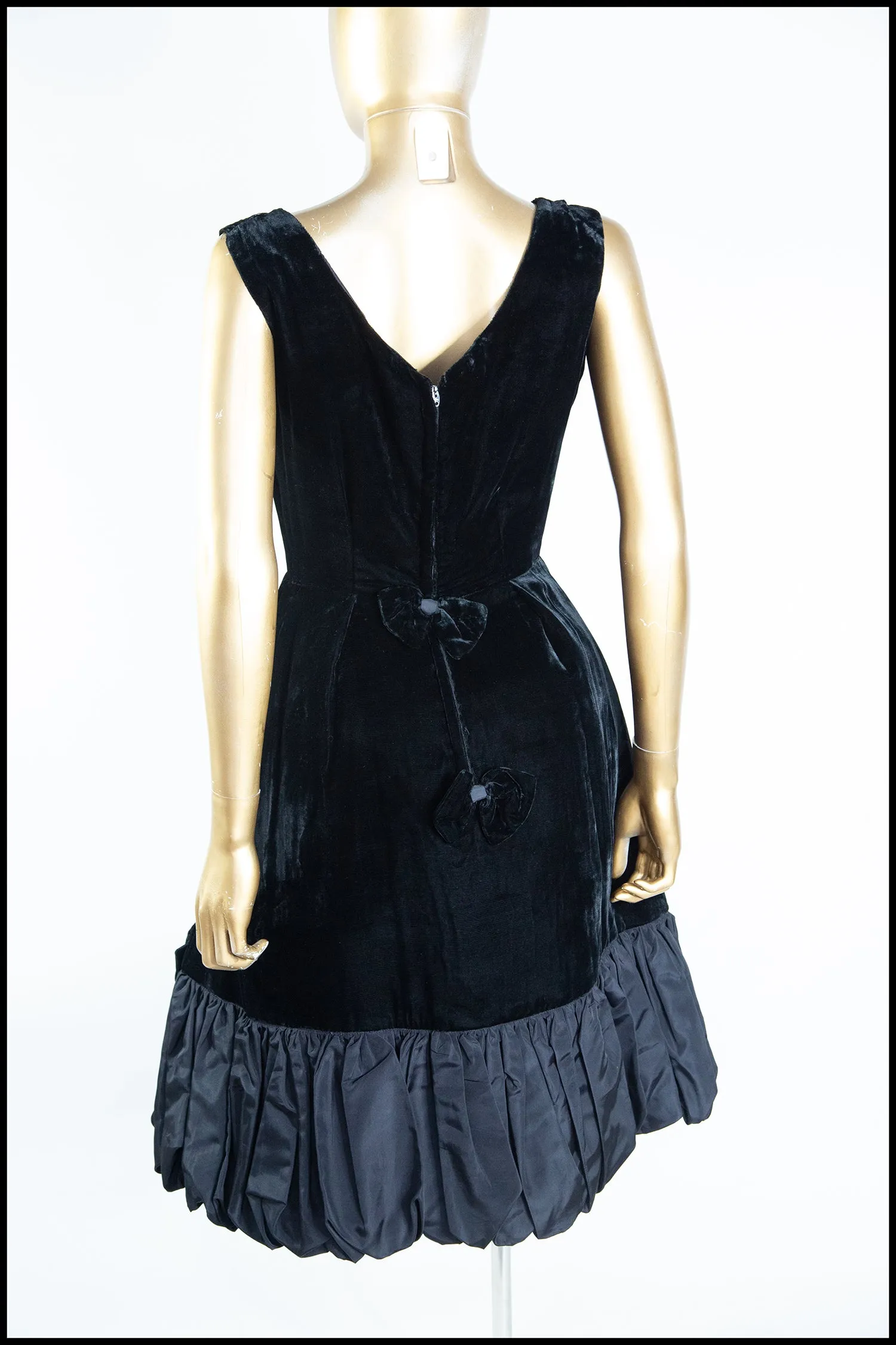 Vintage 1950s Black Velvet Bubble Cocktail Dress