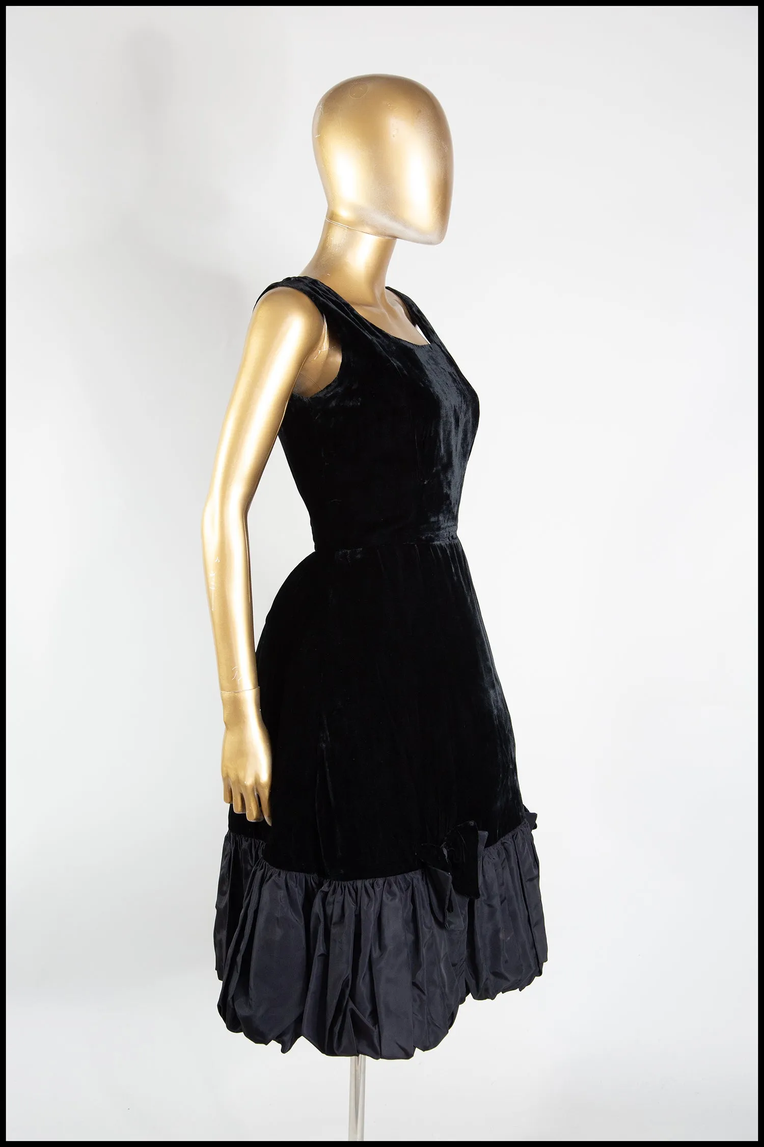 Vintage 1950s Black Velvet Bubble Cocktail Dress