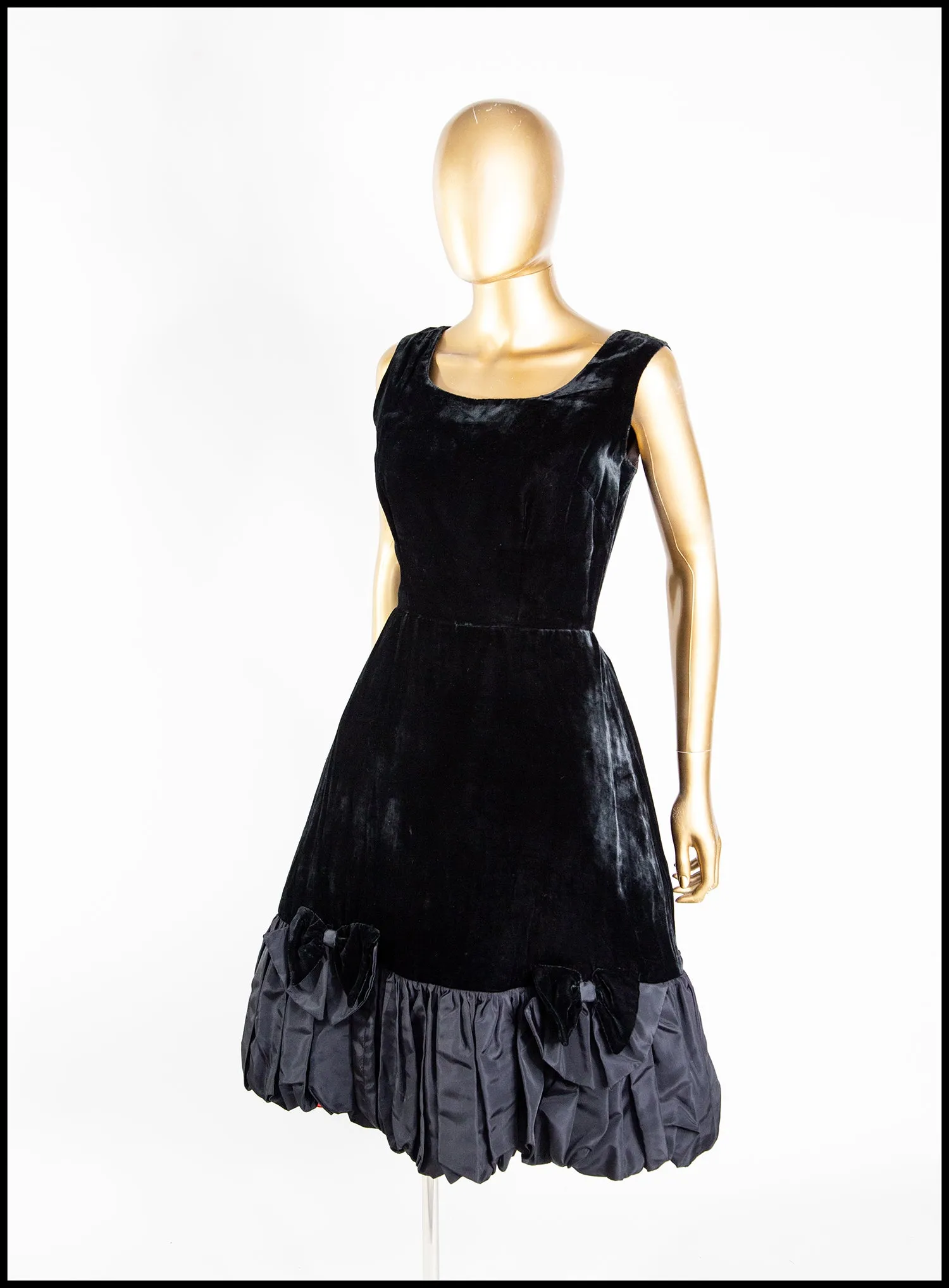 Vintage 1950s Black Velvet Bubble Cocktail Dress