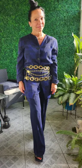Vintage Ungaro Solo Donna Paris Navy geometric Blazer Pantsuit set
