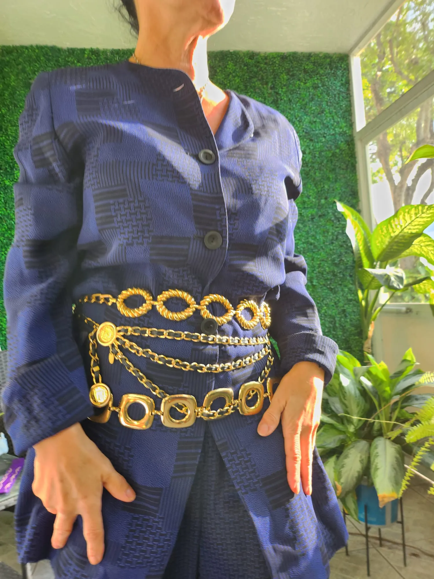 Vintage Ungaro Solo Donna Paris Navy geometric Blazer Pantsuit set
