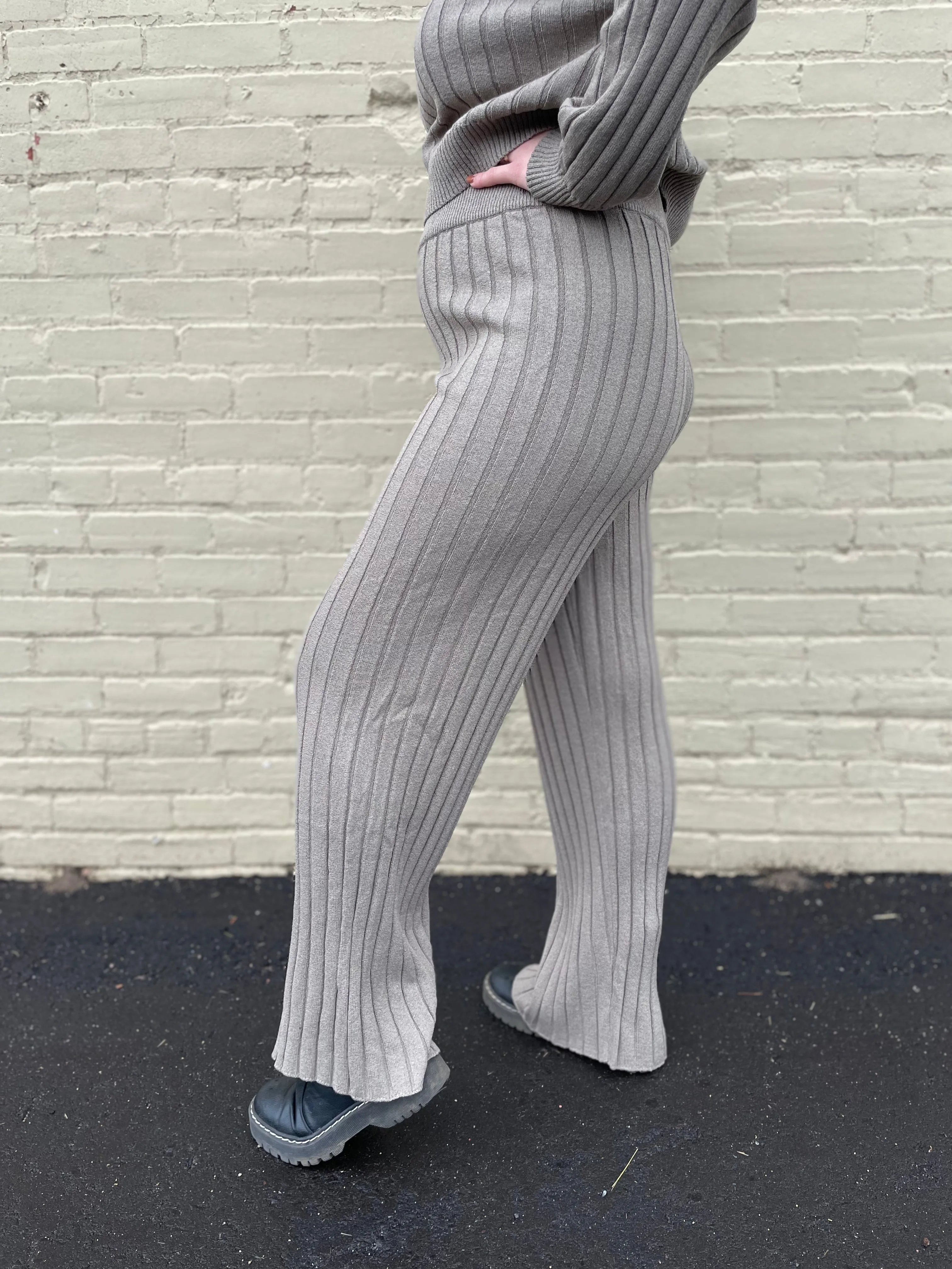 Wide Ribbed Knit Pants