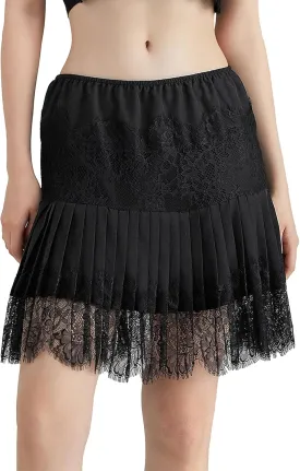 Women Ruffle Mini Skirt Y2k Lace Floral Half Skirt Low Rise Pleated Teen Girl Fairy A-line Flowy Short Underskirt