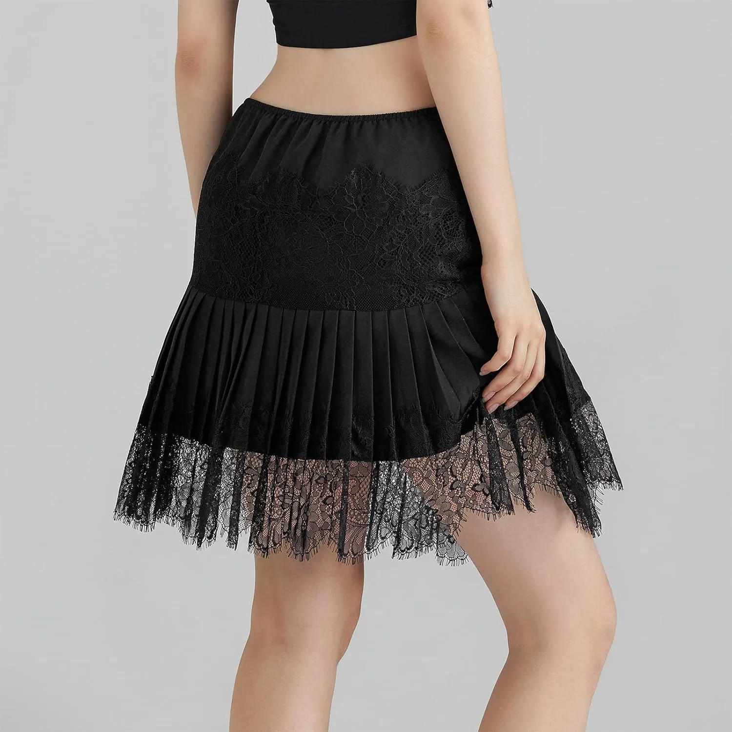 Women Ruffle Mini Skirt Y2k Lace Floral Half Skirt Low Rise Pleated Teen Girl Fairy A-line Flowy Short Underskirt