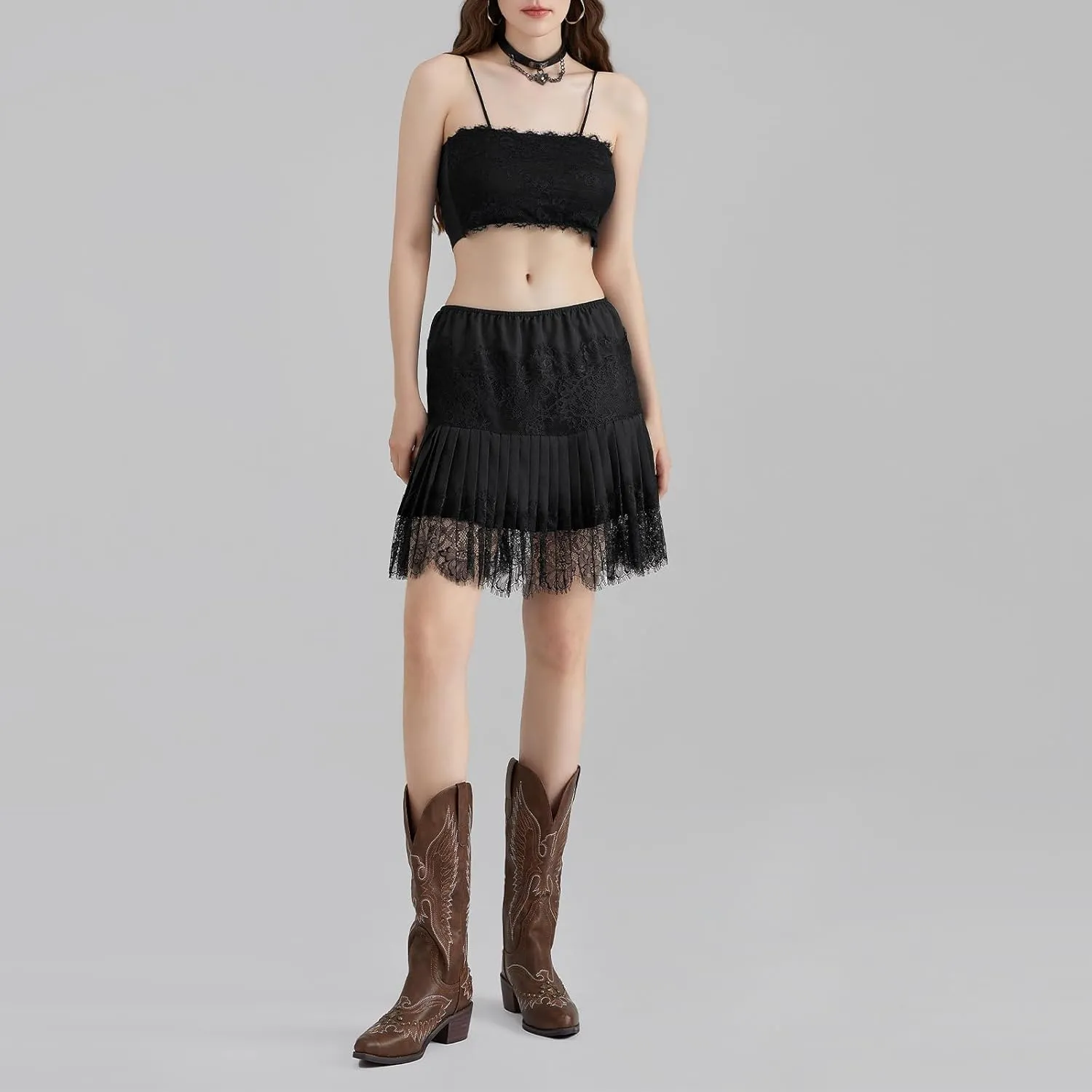 Women Ruffle Mini Skirt Y2k Lace Floral Half Skirt Low Rise Pleated Teen Girl Fairy A-line Flowy Short Underskirt