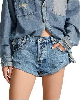 Women Solid Color Denim Hot Shorts Cute Button Down Low Waist Short Jeans Summer Outfit Cargo Shorts with Pockets