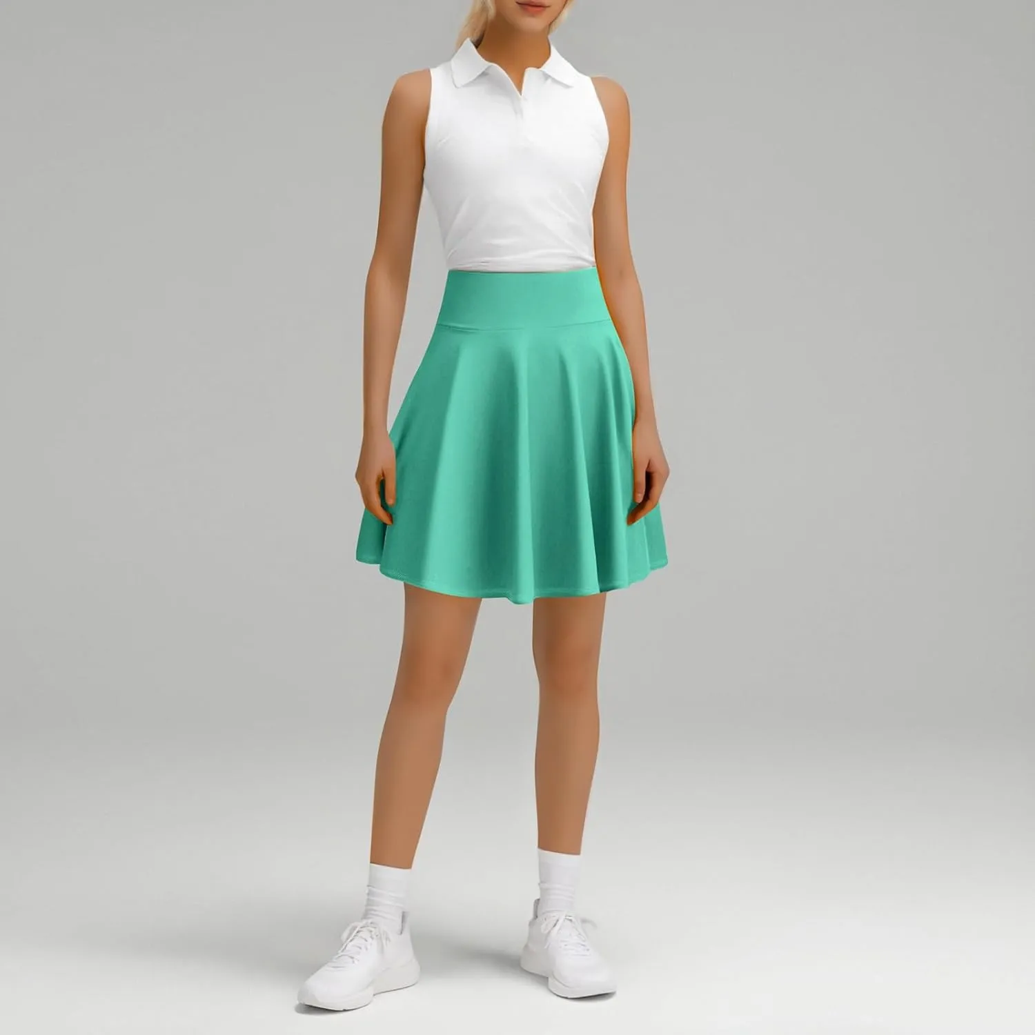 Women's Casual Stretchy A-Line Pleated Mini Skater Skirt Flared Basic Versatile Midi Length Skirt Stylish Lightweight