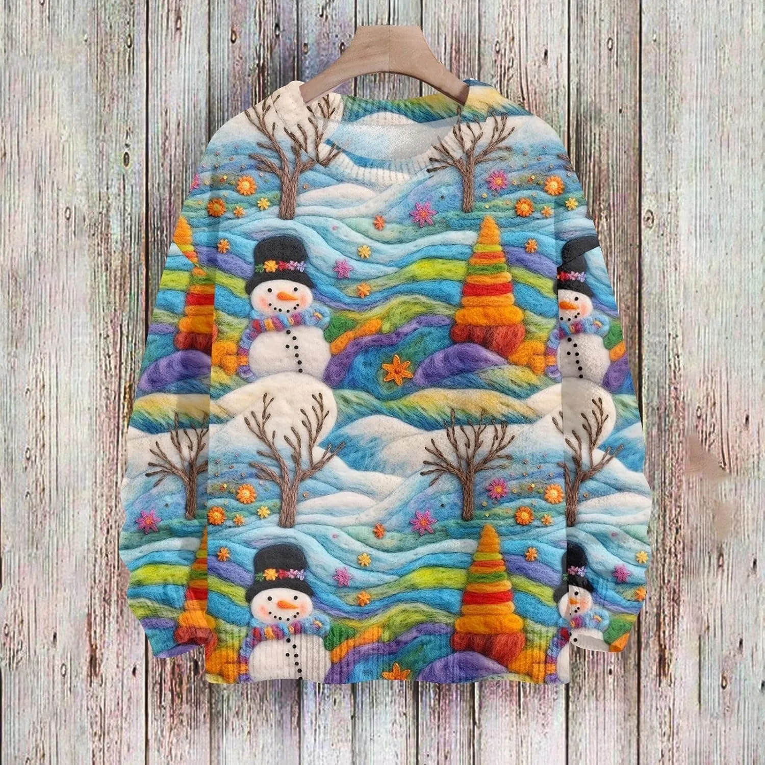 Womens Christmas Knit Sweaters Holiday Crewneck Sweatshirts Xmas 3D Graphic Gnomes Santa Shirt Winter Long Sleeve Tops