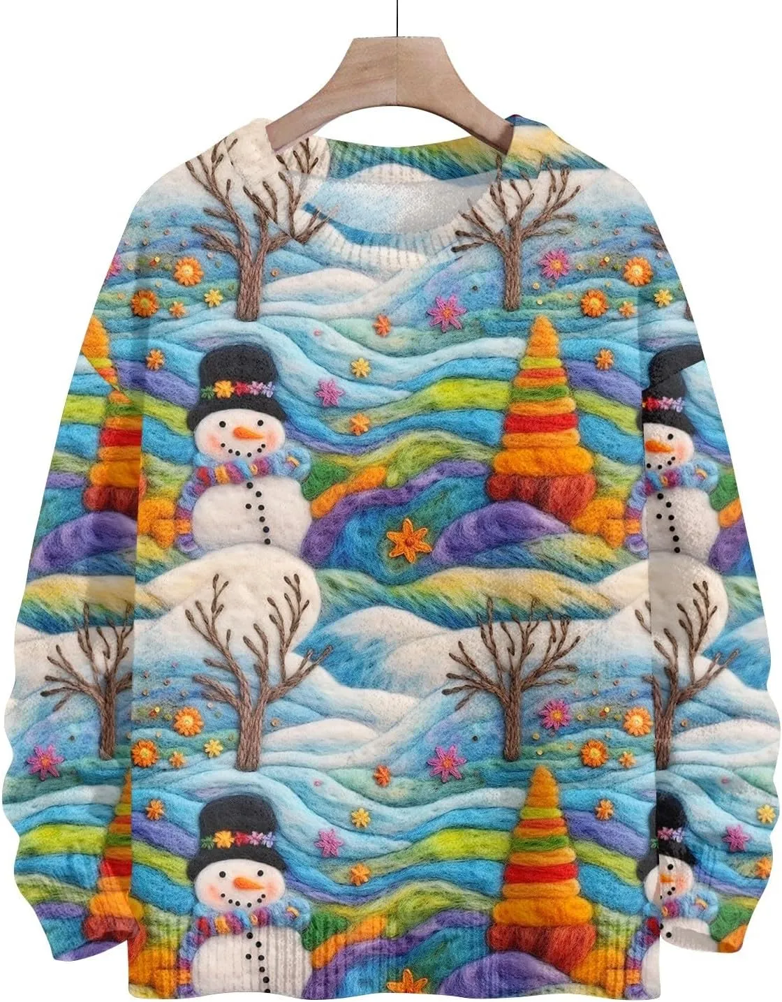 Womens Christmas Knit Sweaters Holiday Crewneck Sweatshirts Xmas 3D Graphic Gnomes Santa Shirt Winter Long Sleeve Tops