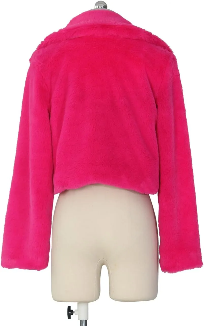 Women's Fluffy Faux Fur Outerwear Lapel Open Front Cropped Coats