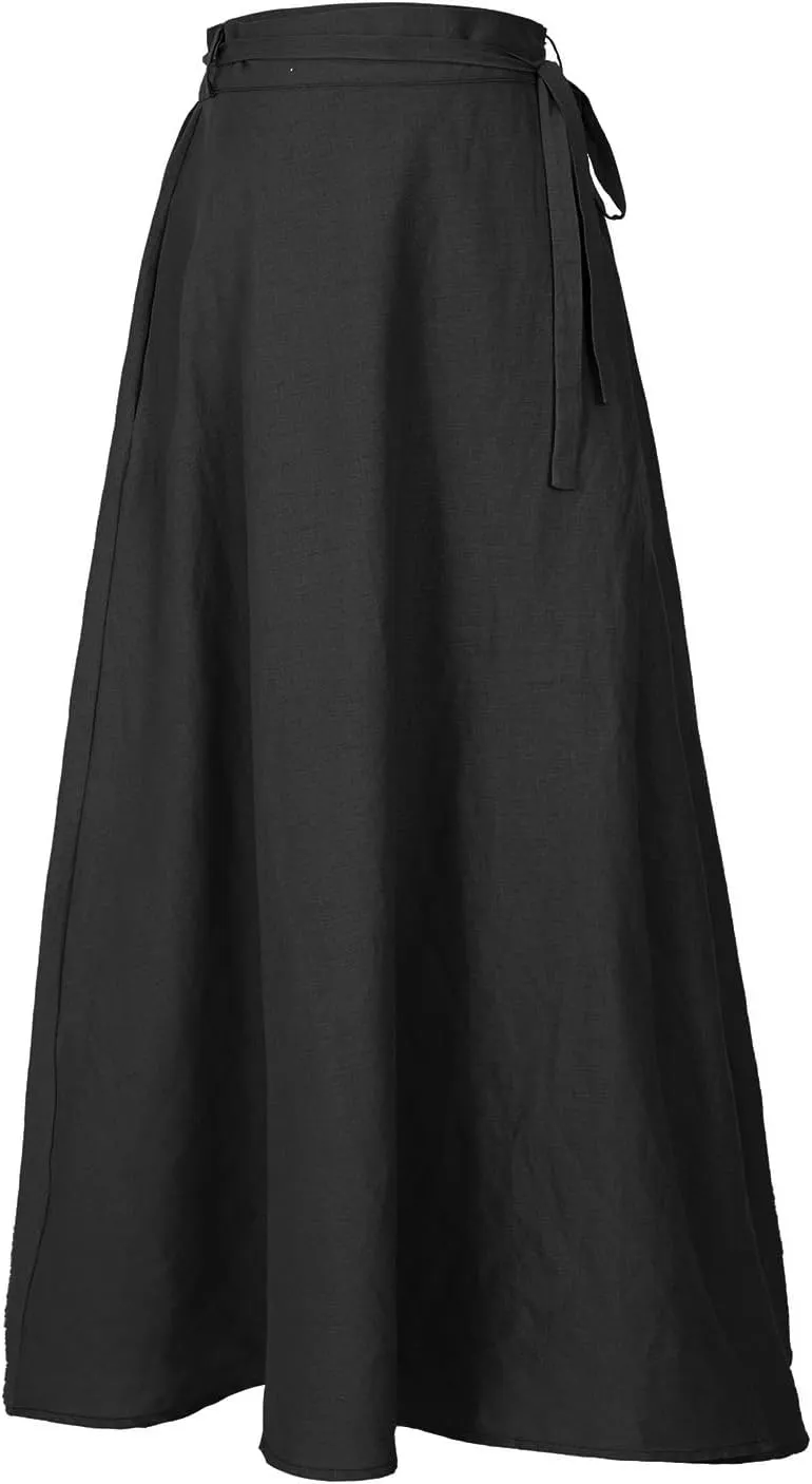 Women's Linen Wrap Skirt Casual Maxi Skirt Vintage A line Linen Skirt