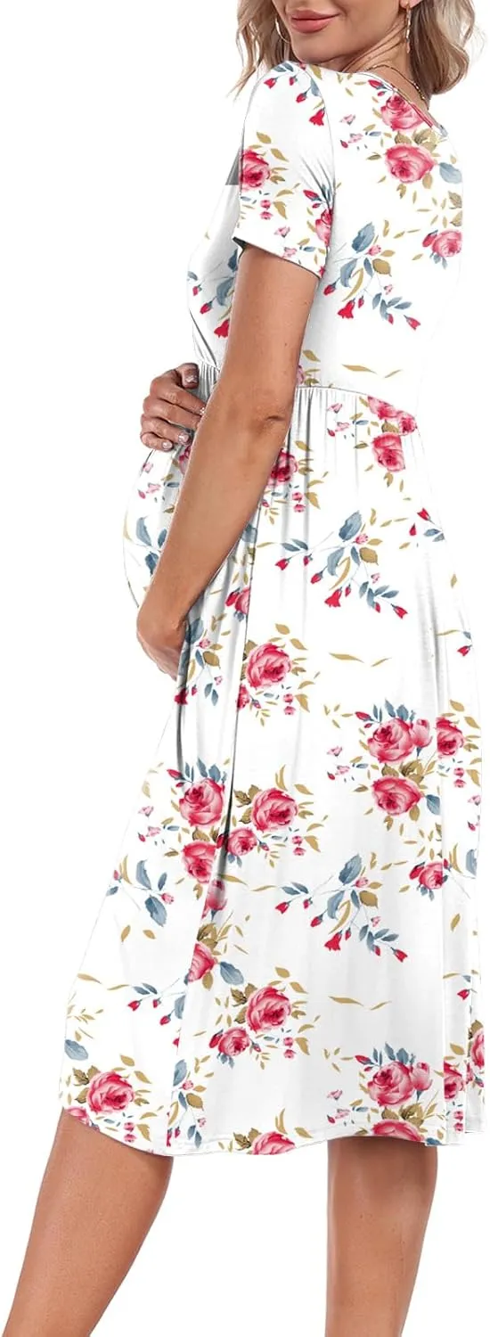 Xpenyo Maternity Women's Short Sleeve V Neck Casual Dress Baby Shower Party Maternity Dress