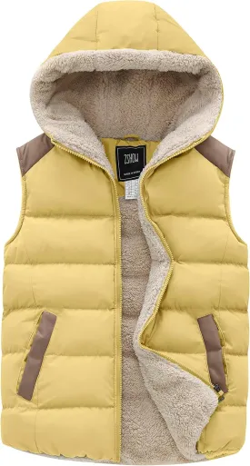 ZSHOW Women's Outerwear Vest Casual Thicken Qulited Winter Puffer Vest Hooded Warm Fleece Jacket